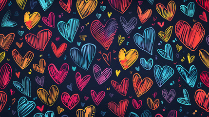 seamless colorful heart Hand drawn doodle pattern , Valentines day love concept background - obrazy, fototapety, plakaty