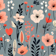 Beautiful photo of a floral flower background with leaves and flowers for clothes, textile, decorations, crockery, gift papers, etc. generative ai