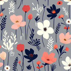 Beautiful photo of a floral flower background with leaves and flowers for clothes, textile, decorations, crockery, gift papers, etc. generative ai