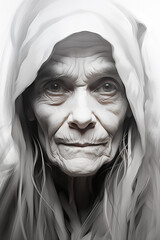 A creepy portrait of an elderly woman