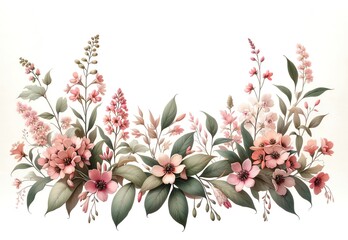 Watercolor Illustration of a Swamp Milkweed Floral Border