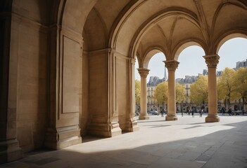 Generative AI illustration of architectural photograph of the inside wall and arches