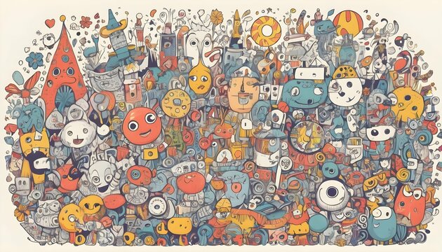 Doodle art filled with whimsical characters objec upscaled 2