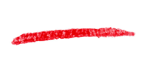 Red stroke line drawn with crayon pencil on transparent background, cut out. Design element.