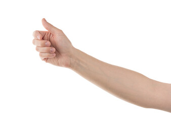 Adult man hand to hold something isolated on white
