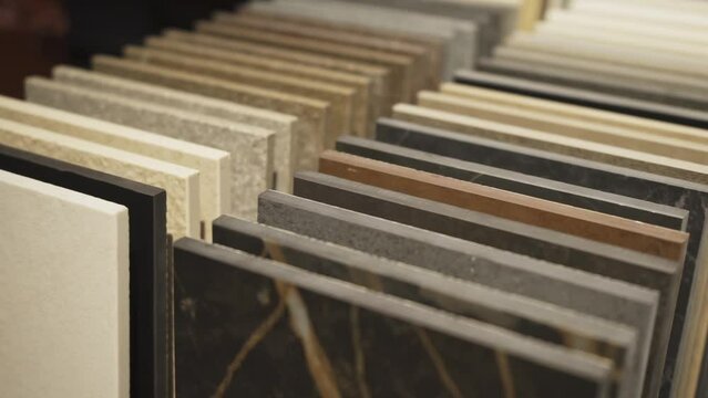Exhibition samples of porcelain tiles for renovation