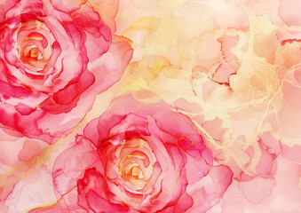 luxury roses flowers alcohol ink and gold ink background