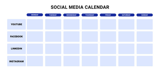 Social media calendar template. Creative business information advertising and account promotion on online platforms with digital vector schedule
