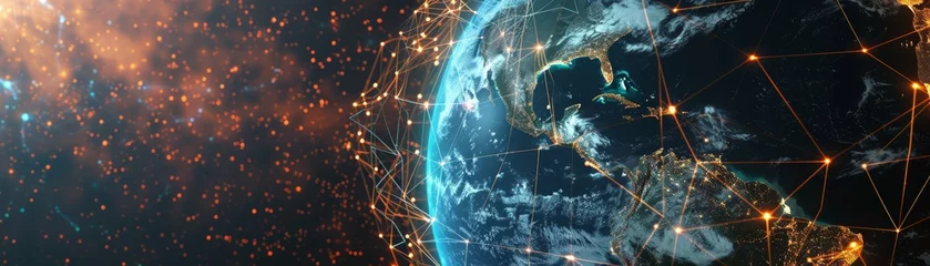 Deurstickers Ultra-sharp 3D rendering by NASA depicts Earth as hub global communication network © kilimanjaro 