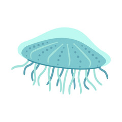 Hand drawn Jellyfish trendy flat style illustration sea jelly isolated on white background. Vector illustration