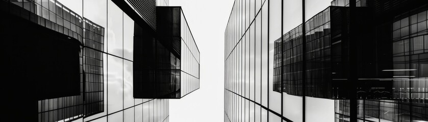 Monochrome capture of modern urban architecture with geometric glass.