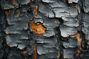 Detailed close up of peeling bark on a birch tree texture
