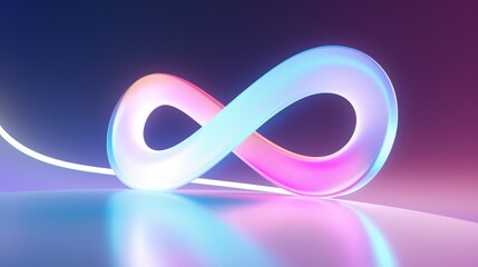 A glowing infinite loop in neon, featured prominently against a futuristic close-up background, vivid and dynamic, watercolor, cartoon, animation 3D, vibrant