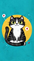 A cute cat waiting for likes, illustration style vertical dimension