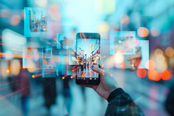 world of influencers and bloggers, with a blurred background creating depth and focus on their storytelling and creativity, illustrating the innovative nature of their job.