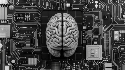 Illustration of 3D rendering of an intelligent computer brain.