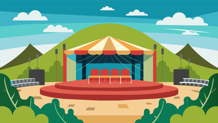 An outdoor amphitheater with a stage and seating designed for performances concerts and outdoor movie screenings. - obrazy, fototapety, plakaty