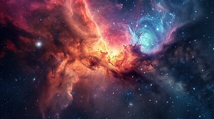 Glowing huge nebula with young stars. Space background. - obrazy, fototapety, plakaty