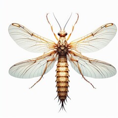 Image of isolated mayfly against pure white background, ideal for presentations

