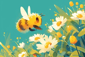 A cute bee flying in the garden 