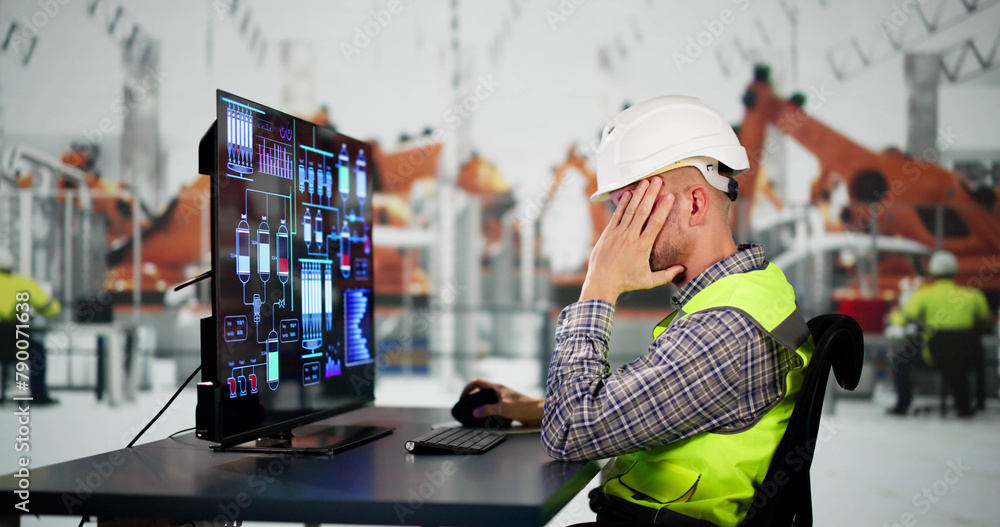 Poster unhappy engineer operator using scada system