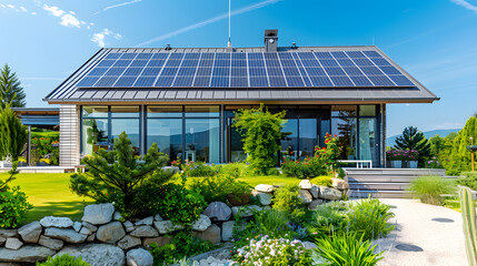 A modern house with solar panels on the roof. symbolizing sustainable energy and green living in Germany