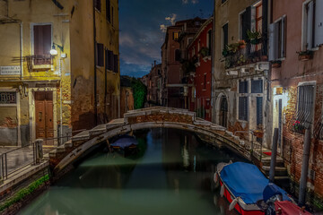 Chiodo Bridge on the Rio Di San Felice, Cannaregio district Venice. a quiet backwater.
