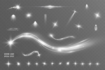 Light white wave and spotlight shine effect,glow line sparkle shine. Silver white wavy effects.
