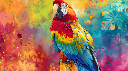 A parrot in a vibrant sarong. radiating tropical vibes with its rainbow colors and distinctive look