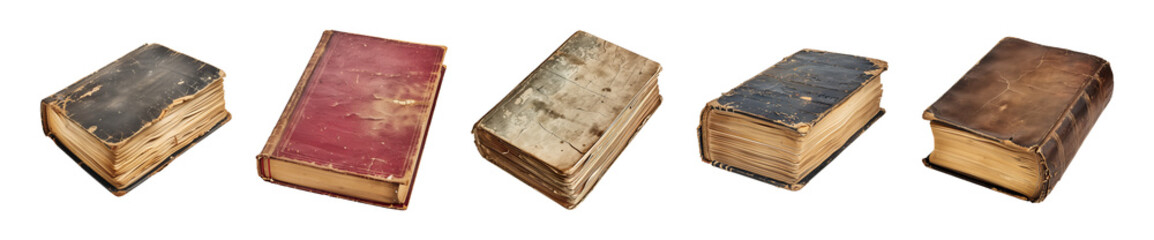 Collection of old antique books isolated on a transparent background, PNG - obrazy, fototapety, plakaty