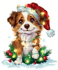 Christmas Cute Dog art illustration