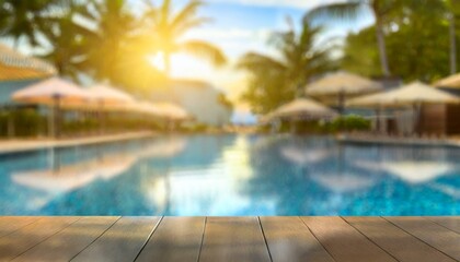 Abstract Poolside Oasis: Blurred Outdoor Swimming Pool Background