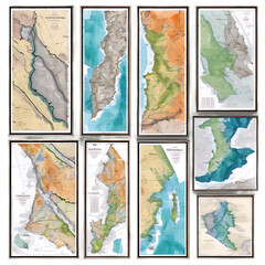 A series of framed geological maps Transparent Background Images 
