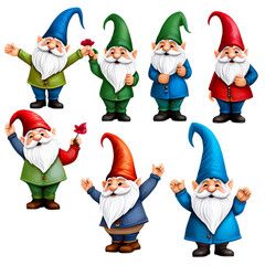A series of hand-painted garden gnomes Transparent Background Images 
