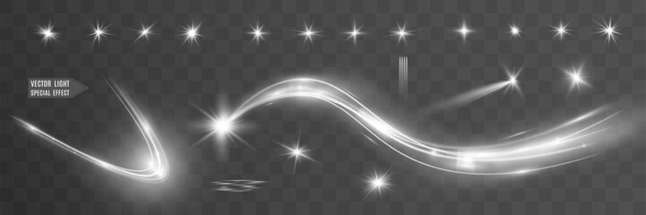 Light white wave and spotlight shine effect,glow line sparkle shine. Silver white wavy effects.

