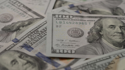 Closeup background of 100 dollar bills new style
