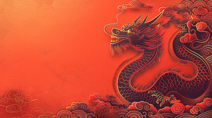 Banner with red dragon. Copy Place