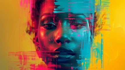 Fotobehang Color channel shifts in a digital portrait, where the RGB layers misalign to create an unexpected, visually captivating abstract effect © Jenjira