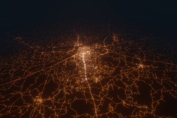 Aerial view on Hattiesburg (USA) from west. Satellite view on modern city at night