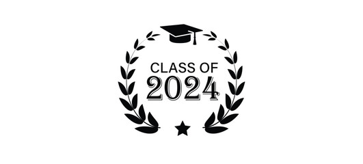 Class of 2024, word lettering script banner. Congrats Graduation lettering with academic cap