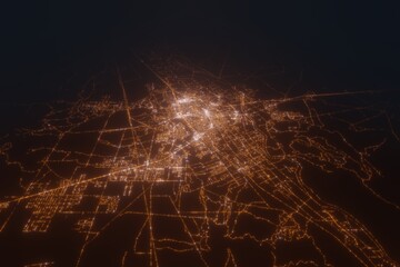 Aerial view on Las Cruces (USA) from north. Satellite view on modern city at night