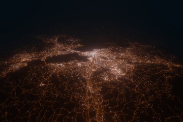 Aerial view on Tampere (Finland) from south. Satellite view on modern city at night