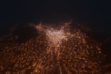 Aerial view on Malang (Indonesia) from south. Satellite view on modern city at night