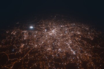 Aerial view on Springfield (USA) from east. Satellite view on modern city at night