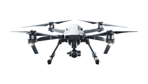 Camera Drone with High-Tech Design on Transparent Background, A camera drone with a sleek, high-tech design, highlighting its advanced surveillance and photograph