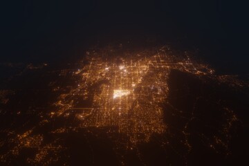 Aerial view on Tucson (USA) from east. Top view on modern city at night from satellite