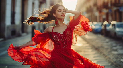 flamenco dancer in spain. Flamenco Dancer red dress dancing shoes. Pair of female flamenco dancers...