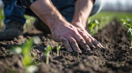 farmer's hands skillfully using a precision planter to ensure precise seed placement for optimal crop growth