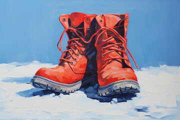 Winter walks in boots. Step by step to the dream. 