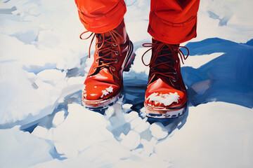 Winter walks in boots. Step by step to the dream. 